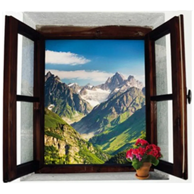 Faux autocollants muraux en vinyle adhésif, paysage naturel de montagnes sans fin, décoration de