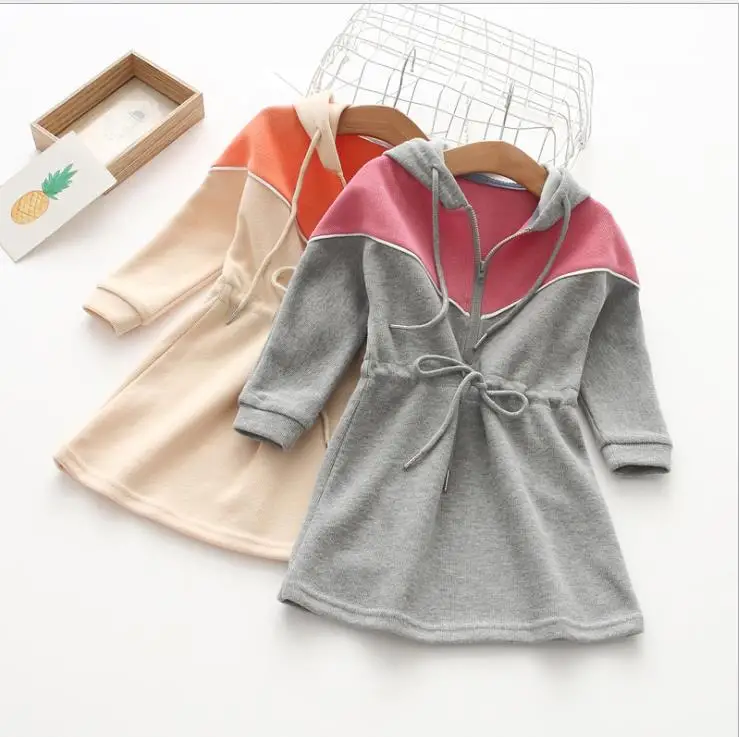 

2019 Fall Cotton Casual Hooded Dresses For Girls Princess, Children Sweet Dress 5 pcs/lot, Wholesale