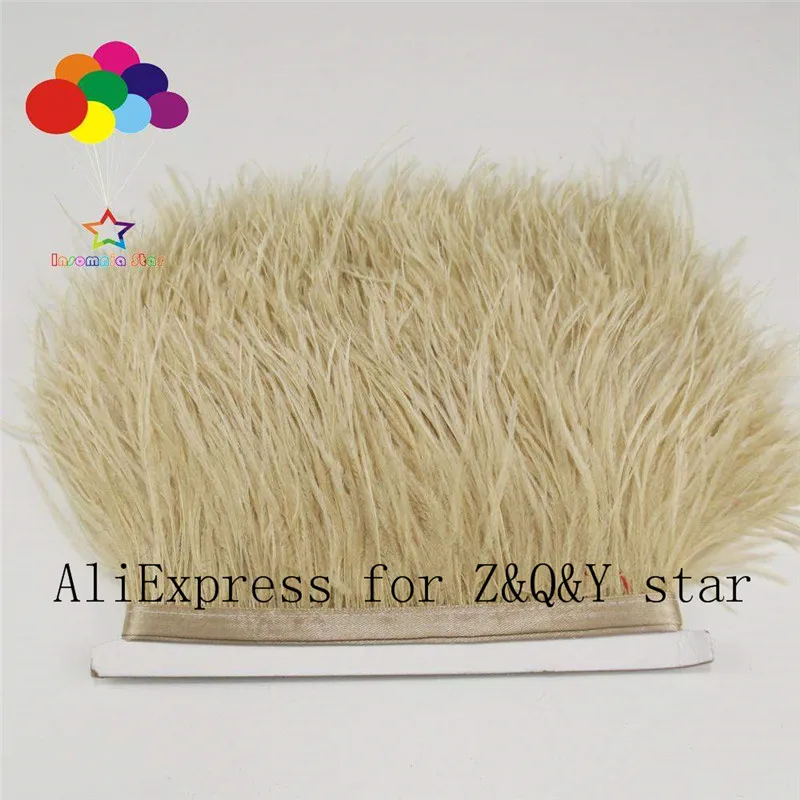 

Z&Q&Y natural beautiful ostrich hair dyed khaki made cloth edge DIY clothing show craft accessories feather