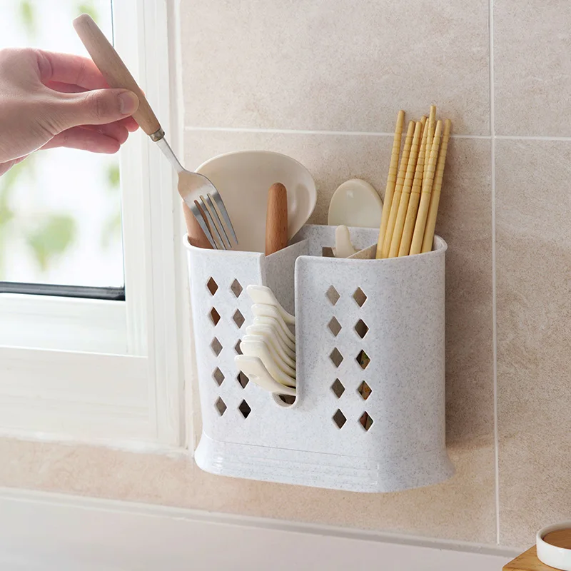 

Multi-functional leachate chopsticks barrel wall hanging shelf stand household plastic hanging spoon storage box chopsticks cage
