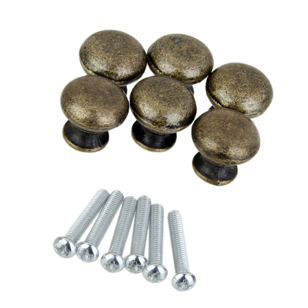 Vintage Antique Brass Round Knob Door Drawer Dresser Cabinet Kitchen Cupboard Pull Handle, Pack of 6