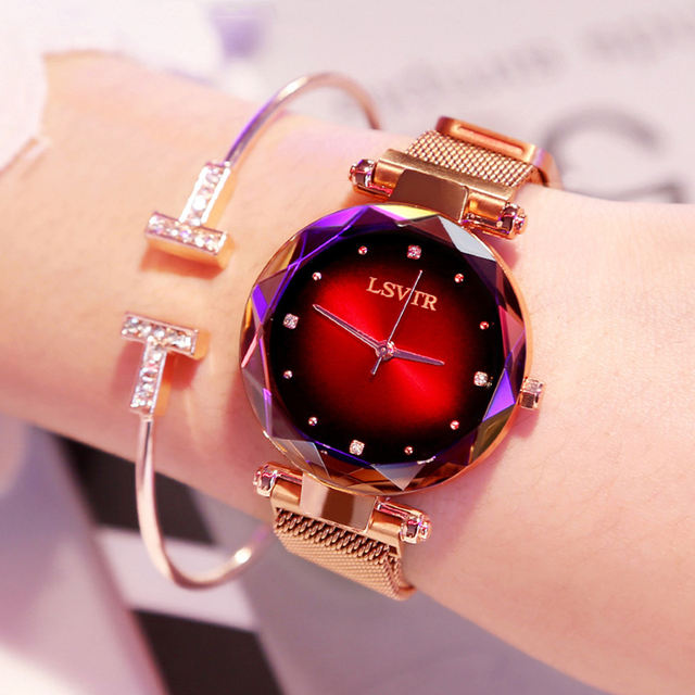 Luxury Rose Gold Women Watches Fashion Diamond Ladies Starry Sky Magnet Watch Waterproof Female Wristwatch For Gift Clock 2019