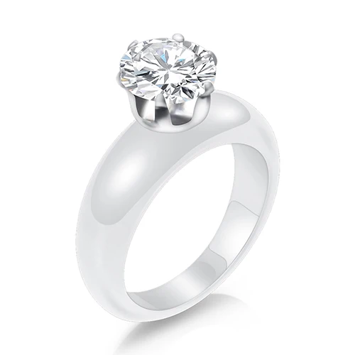 Черные и белые керамические женские кольца из нержавеющей стали, антиаллергенные кольца для женщин, круглые циркониевые кольца, керамические ювелирные изделия - Цвет основного камня: Белый