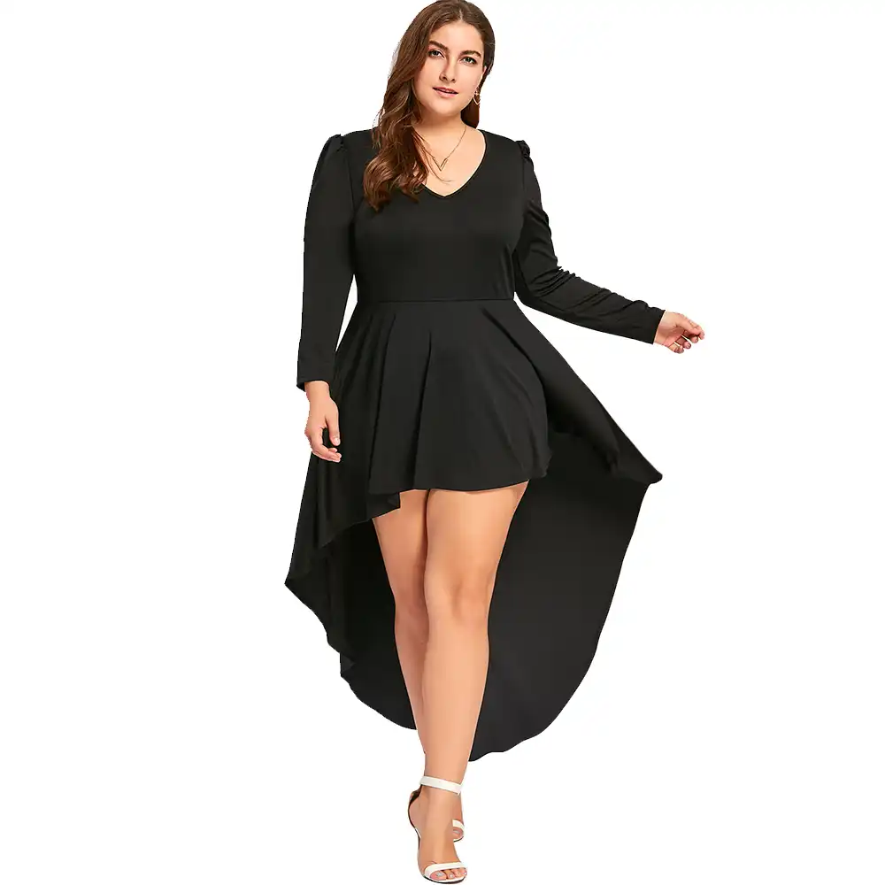 Wipalo Casual Plus Size V Neck Formal Dress High Low Hem Long Sleeve Maxi Dress Fashion Autumn Party Dress Vestidos Large