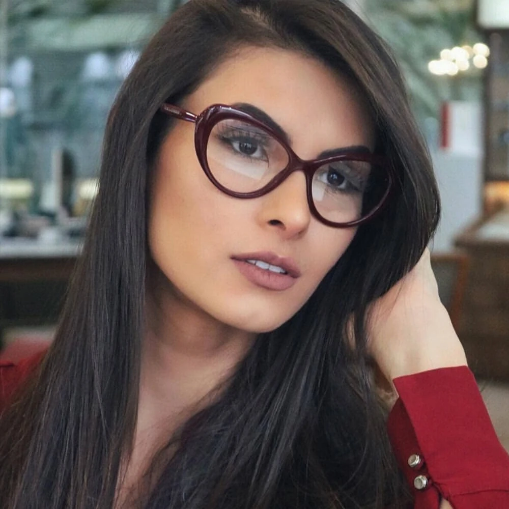 

QPeClou New Sexy Wine Red Cat Eye Glasses Frame Women 2019 Fashion Leopard Eyeglasses Frames Female Eyewear Clear Lens Oculos