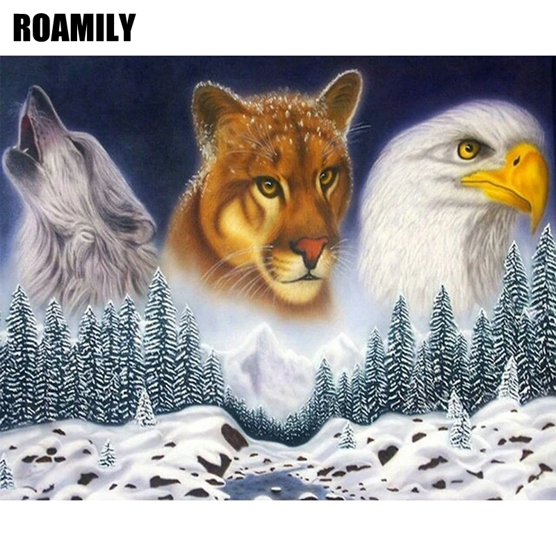 

ROAMILY,5D Diy Diamond Painting,Animals,Wolf,Leopard,Eagle,Cross Stitch,Dimond Painting,Full Square,Embroidered with Rhinestones