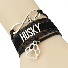 Новая Бесконечная любовь браслет с мотивом Хаски подвеска собачья лапа Анималистическая тема кожаные браслеты и браслеты для женщин и мужчин ювелирные изделия Прямая