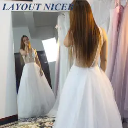 Белый robe de mariage Sexy V образным вырезом открытой спиной Тюль Кружево Свадебные платья 2019 свадебное платье Жемчуг Vestido de noiva