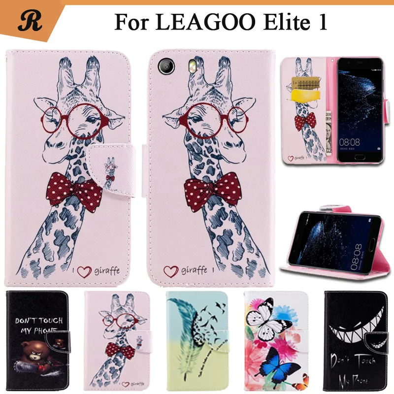 

Painted Wallet Flip Case For Leagoo Elite 1 Case PU leather Card Slot Stand bag High Quality Cover fundas with Strap