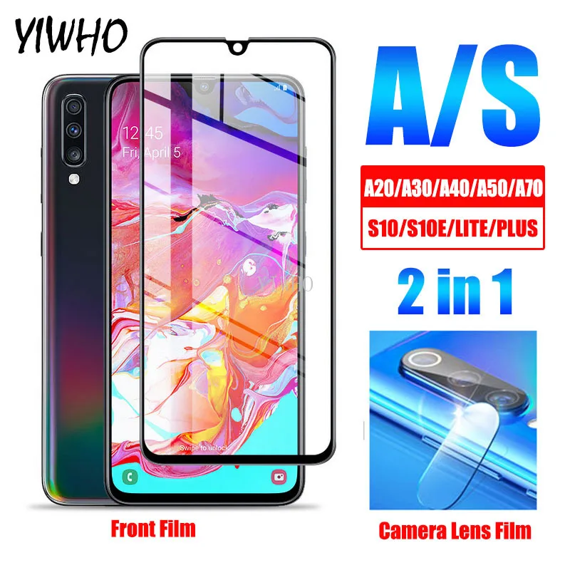 2 в 1 для Samsung Galaxy A20 A30 A40 A50 A70 S10 PLUS LITE S10E защита экрана камере стекло закаленное