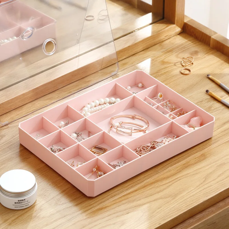 1 Pcs Simple Multi-grid Makeup Organizer Jewelry Storage Box Finishing With Lid Visible Square Earrings Ring Box Organizador