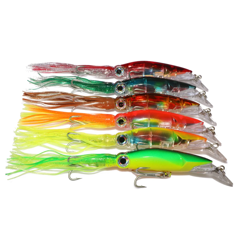 Goture 6pcs Trolling Lure Squid Fishing Lure Wobble Artificial Bait with 3D  Eyes Fishing Hook 40g/23cm For Trolling Fishing