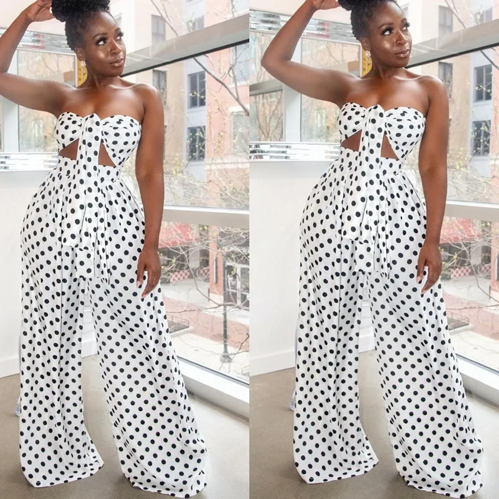 

Sexy Polka Dot Sleeveless Two Piece Set Women Crop Top Long Wide Leg Pants Casual Suit Strapless Set Outfits