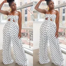 Sexy Polka Dot Sleeveless Two Piece Set Women Crop Top Long Wide Leg Pants Casual Suit Strapless Set Outfits Sexy Polka Dot Sleeveless Two Piece Set Women Crop Top Long Wide Leg Pants Casual Suit Strapless Set Outfits