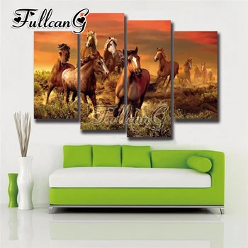 

FULLCANG Running Horse 4PCS Diy Full Square Diamond Embroidery Diamond Painting Cross Stitch Mosaic Rhinestone Kits G604