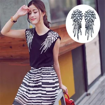 

T shirt Women silver patch sequins 27cm wings deal with it biker patches for clothing stickers 3d t shirt mens free shipping