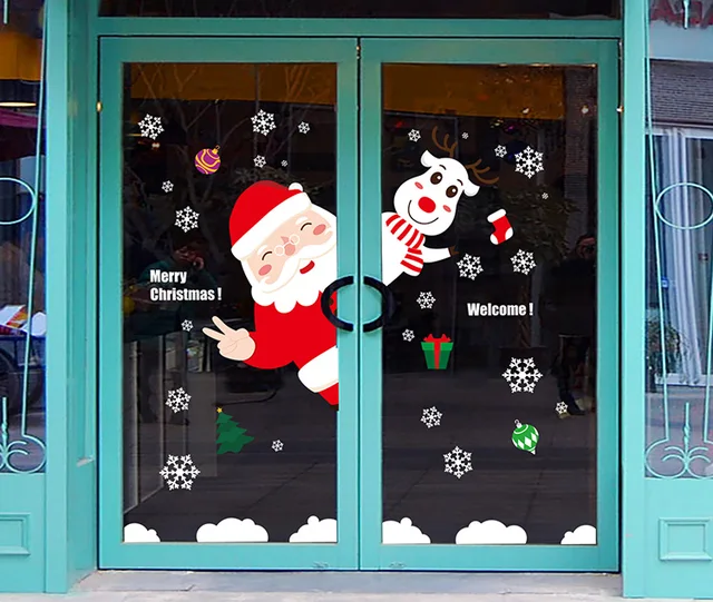 Mall store window door festival Santa Claus door decal glass wall ...