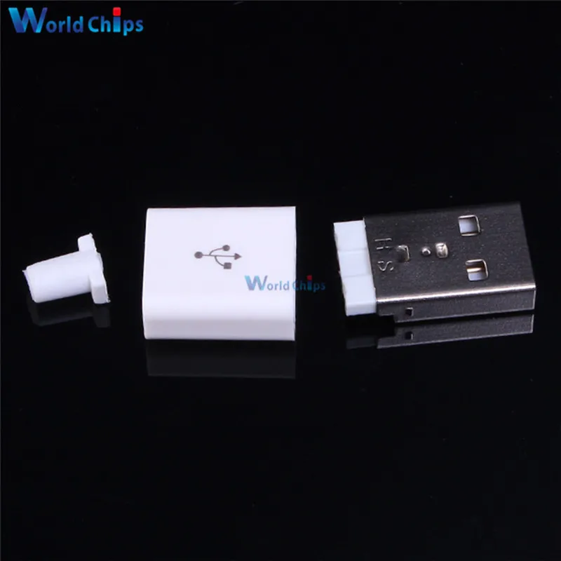 

10PCS Male USB Connector Kit 5P USB 2.0 Plug Type-A DIY Components White