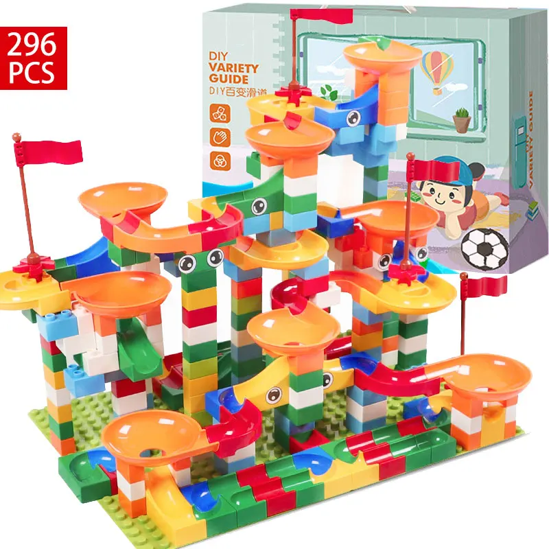 

Color Box Package 296pcs Marble Race Run Maze Ball Track Building Blocks Toys Large Particle Compatible LegoINGlys Duploe