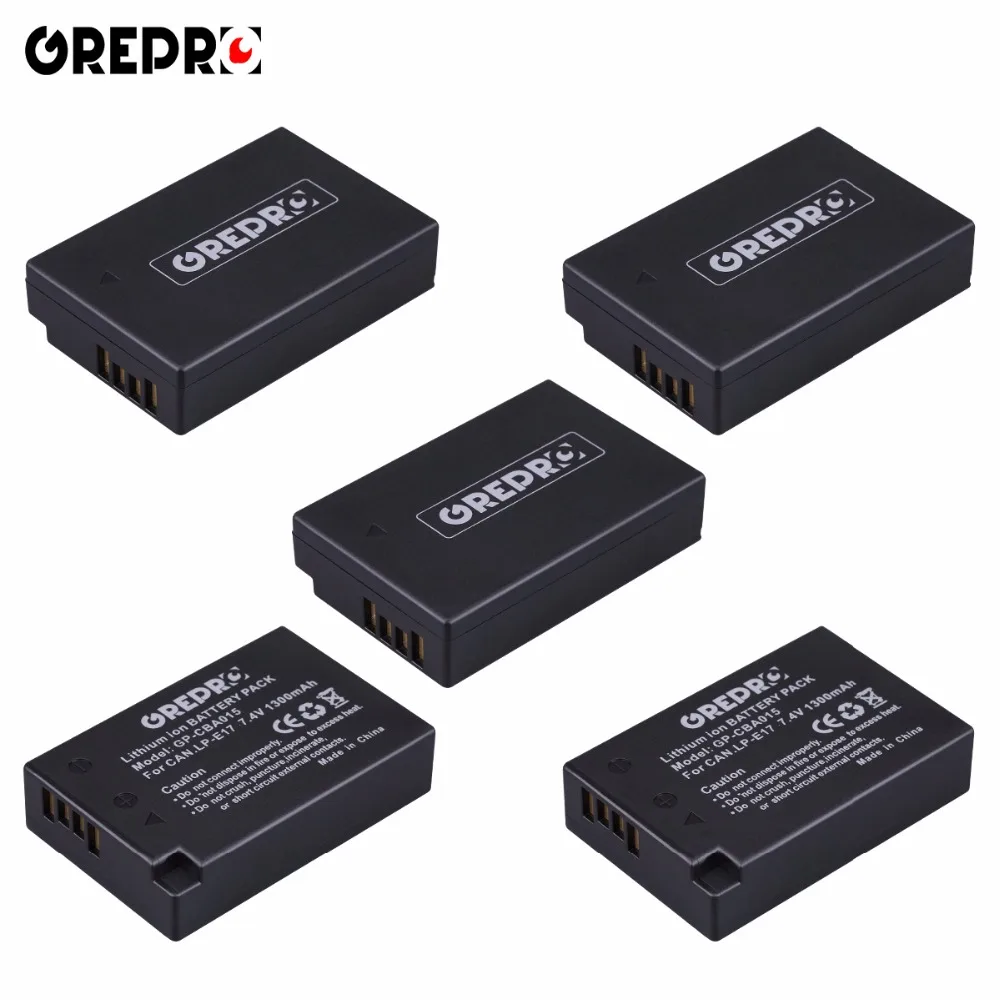 

GREPRO 5pcs 1300mAh Battery LP-E17 LPE17 LP E17 for Camera Canon EOS M3 M5 750D 760D T6i T6s 800D 8000D Kiss X8i bateria