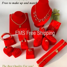 Портативный красные бархатные украшения дисплей набор манекен для ожерелья кулон серьги кольцо браслет огранайзер стойка держатель Showase комплект