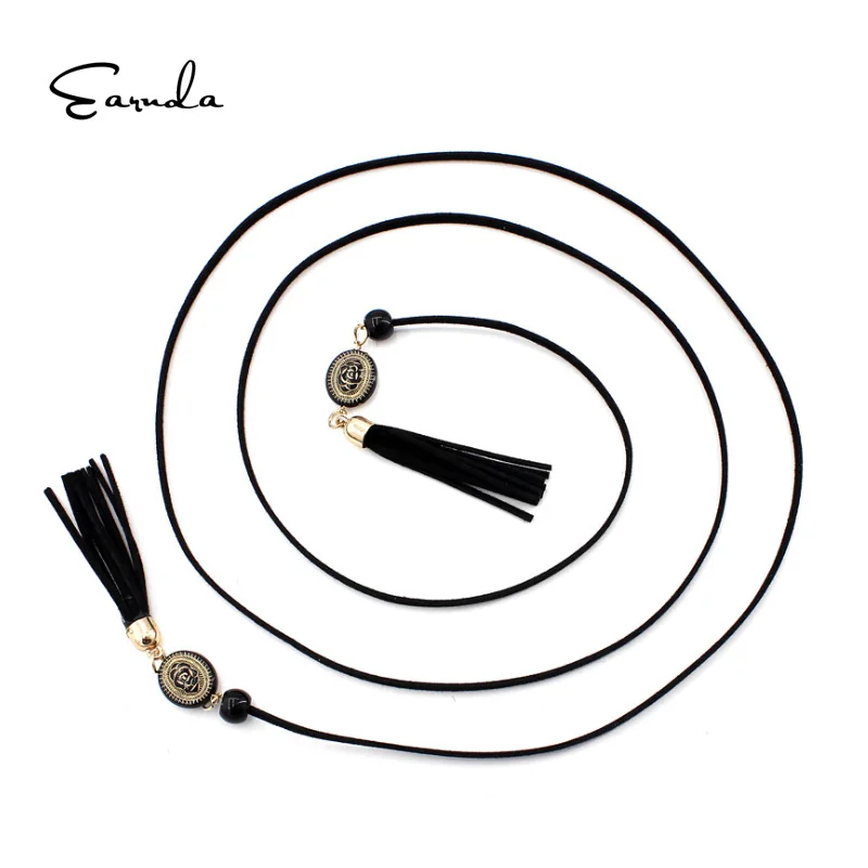 

Earnda Narrow Belts Women Knotted Tassel Waistband Rope For Dresses Red Black Chain Belt For Girls Lengthened 180cm Wholesale