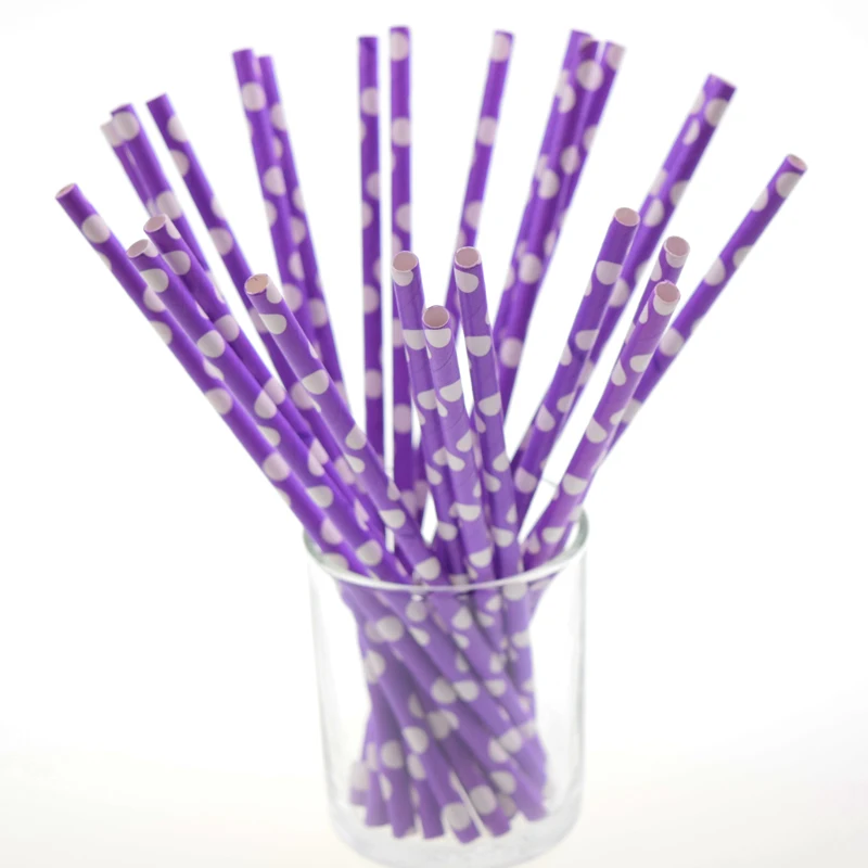 

25pcs/lot Polka Dot Drinking Paper Straws Chevron Purple for Birthday Wedding Party Decoration Supply Biodegradable Straws