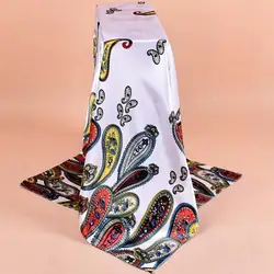 Женский атласный, шелковый платок 90*90 см Для женщин цепи печати хиджаб платок шарфы люксового бренда платки Femme квадратные банданы