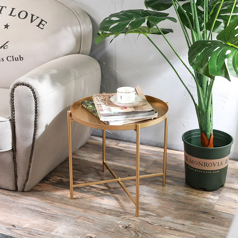 Nordic wrought iron tray small table Simple sofa edge wrought iron tray coffee table coffee folding small round table