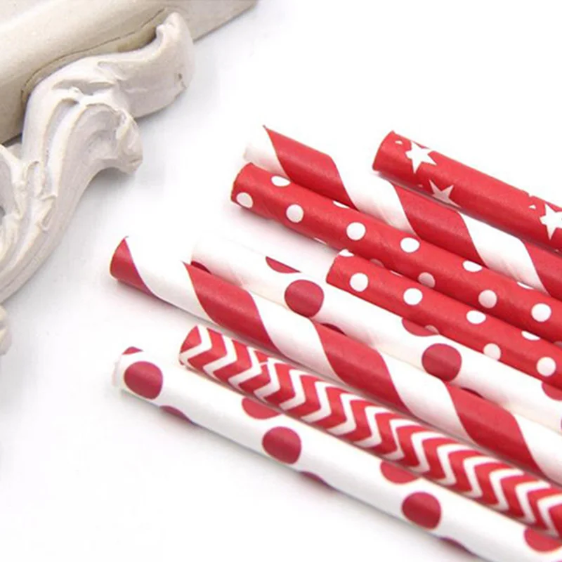 

25PCS Colorful Reusable Paper Stripe Drinking Straws Home Wedding Party Decor