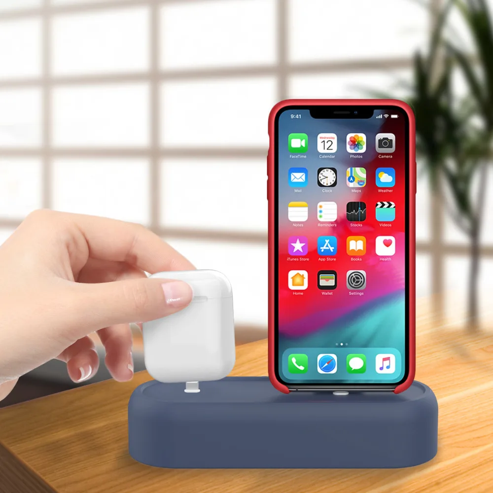 2 in 1 Silicone Stand Holder for Airpods Charging Box Charger Dock Stand for Airpods Accessories Mobile Phone Holder for iPhone