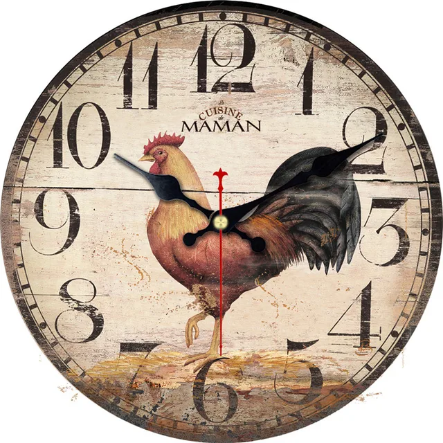 Special Offers WONZOM Antique Chicken Waking up Decorative Wall Clock Animal Design Silent Living Room Wall Decor Saat Home Decoration Gift New