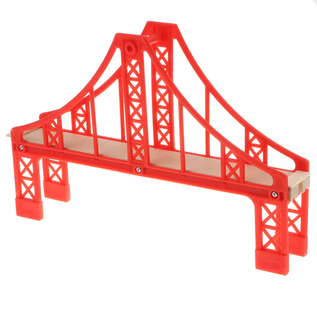  Preschool Wooden Toy Trains Set Building Blocks Construction Kits Play Activity, Fine Motor Skills - Big Red Bridge