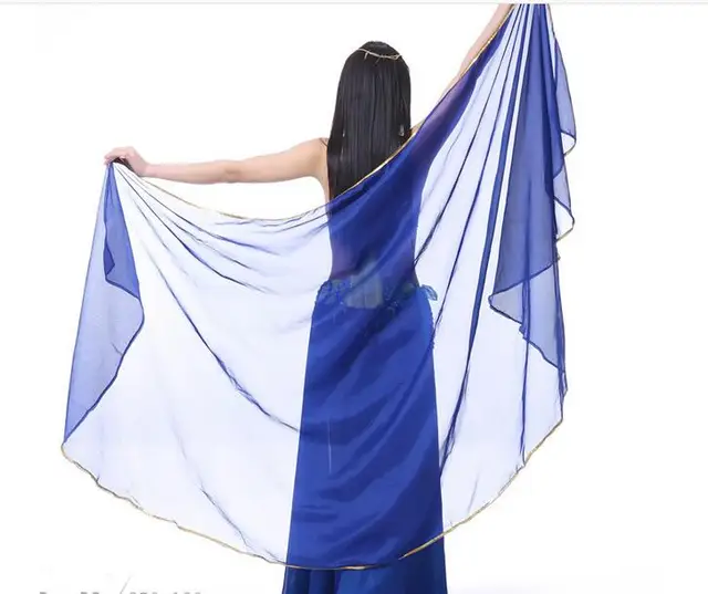 250*120cm Stage Performance Belly Dance Scarf Shawl Light Texture Half Circle Veils Professional Women Belly Dance Veil Chiffon Blue