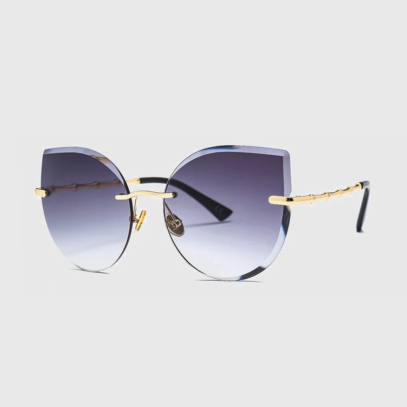 Королевские роскошные женские солнцезащитные очки кошачий глаз, брендовые дизайнерские солнцезащитные очки без оправы, женские розовые коричневые очки с металлической оправой ss765 - Цвет линз: C1