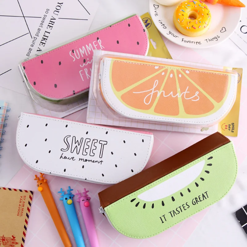 

1 Pcs Creative Pencil Case Storage Bags Fresh Cute Fruit Orange Watermelon Kiwi Pitaya Pencil Bag For Students Gifts Stationery