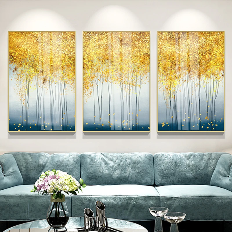 

3 pieces gold art abstract canvas painting wall art pictures for living room home wall decor quadro decor original thick texture