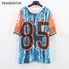 Весна Лето Женский o-образный вырез высокого качества футболки Дамская мода хит цвет номер Топ с блестками Повседневная Свободная футболка с коротким рукавом JQ472