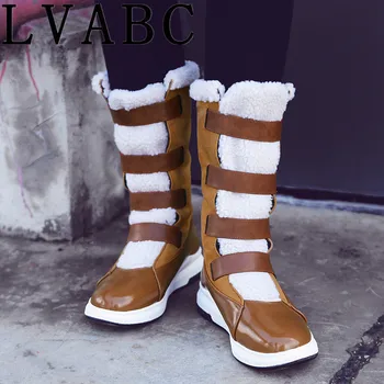 

LVABC 2018 High Quality Woman Boots Mid-Calf Boots Warm Ladies Snow Boots Woman Plush Winter Fur Boots Plus size 33-43