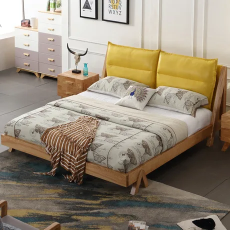 Домашняя кровать спальня мебель для дома скандинавский, простой, современный кровать из массива дерева 1,5 м/1,8 м двуспальная кровать с матрасом