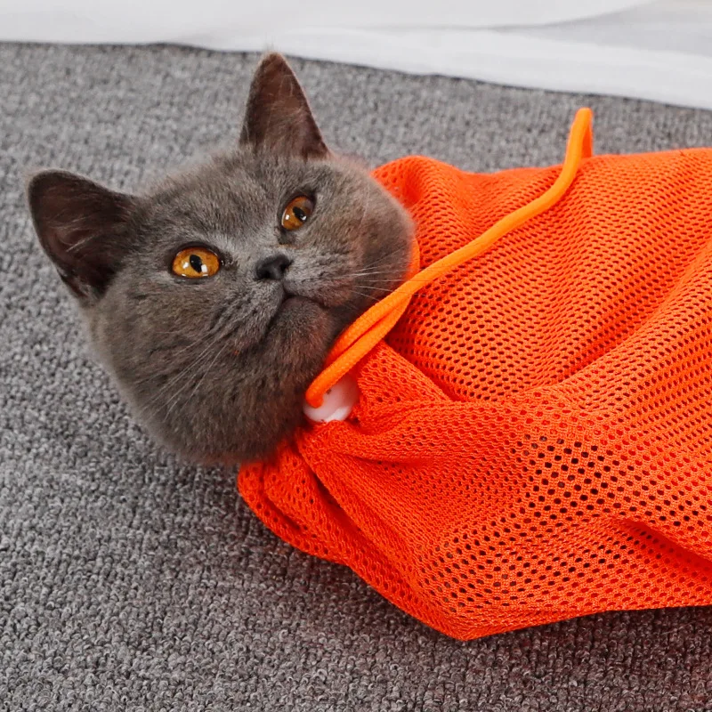 Mesh Cat Bath Bag Adjustable Cat Washing Bags Pet Bathing Nail Trimming Injecting Anti Scratch Bite Restraint Cat Grooming Bag