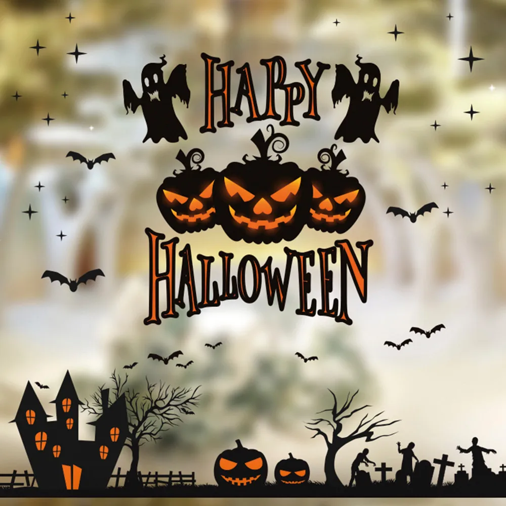 

Halloween Wall Vinyl Sticker Pumpkin Tree Removable Home Window Decor Mural Tool Espejos Decorativos Para Paredes Stickers