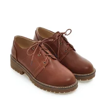 Осенние женские оксфорды на шнуровке в английском стиле; винтажные женские ботильоны на плоской подошве с круглым носком; женские туфли-оксфорды; модная женская обувь на плоской подошве