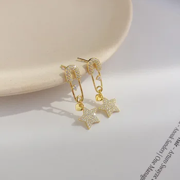 

LouLeur 925 sterling silver gold zircon pin star stud earrings Chic elegant creative earrings for women festival jewelry gift