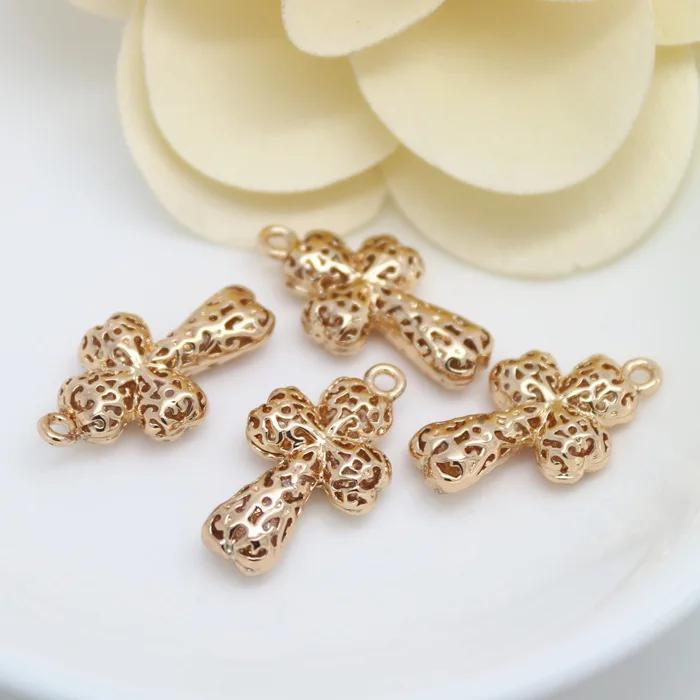 6PCS 13x24MM 24K Champagne Gold Color Plated Brass Hollow Cross Charms Pendants High Quality Diy Jewelry Accessories