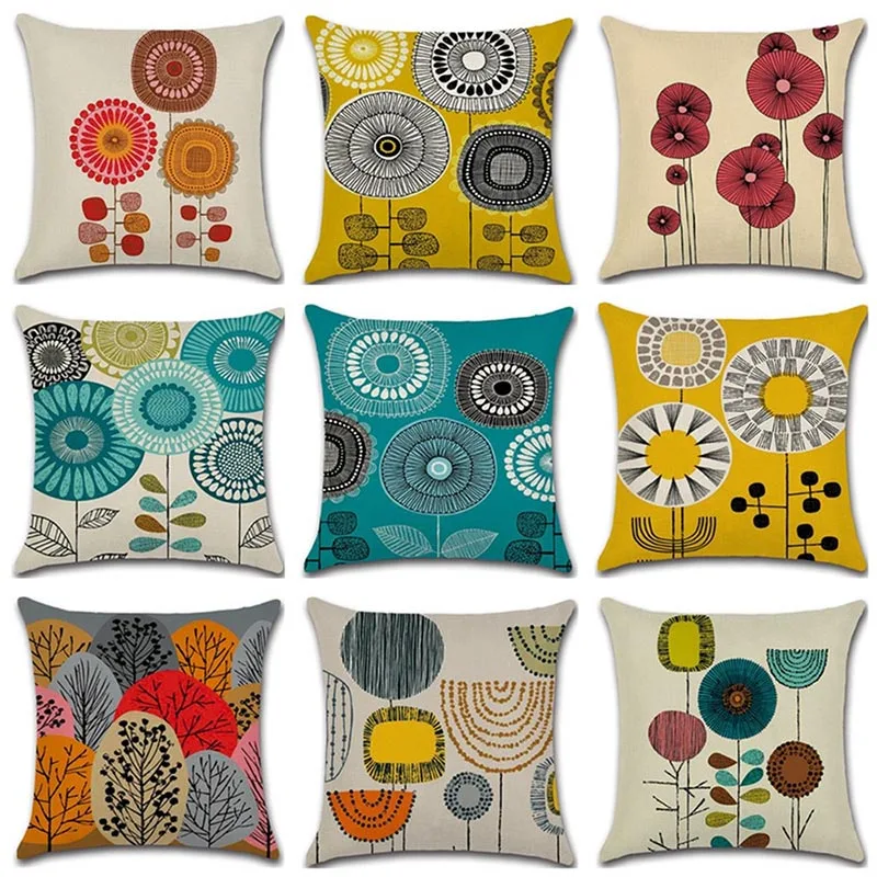 

2018 New Linen Cotton Pillowcase Abstract Cute Flower Series Floral Theme Pillow Cover 45*45cm Without Pillow Inner 6C1348
