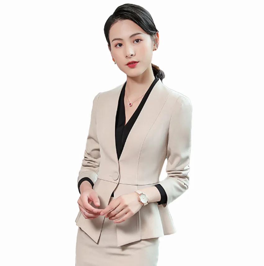 Flying Roc 2019 Autumn Elegant Blazer Flores Mujer Blazer Skirt Suit Office Lady Blazer Ropa De Oficina Full Sleeve Skirt Suits