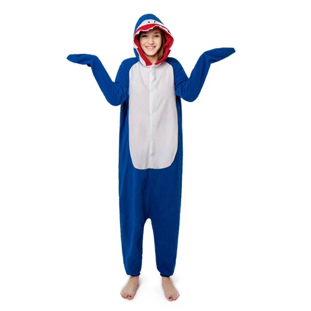 Флис Kigurumi Акула животных Косплэй Пижамный костюм для взрослых унисекс пижамы комбинезон
