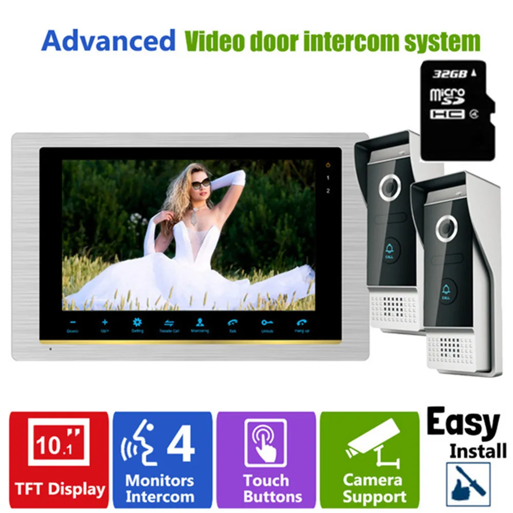 

Homefong 10 Inch Video Door phone Intercom System 2 Doorbell Camera with 32GB SD Card 1200TVL