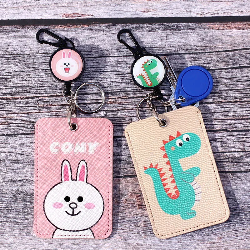 

Portable No Zipper Safety Bank Credit Card Holders Cartoon ID Card Holders Identity Office Supplies Badge with Retractable Reel